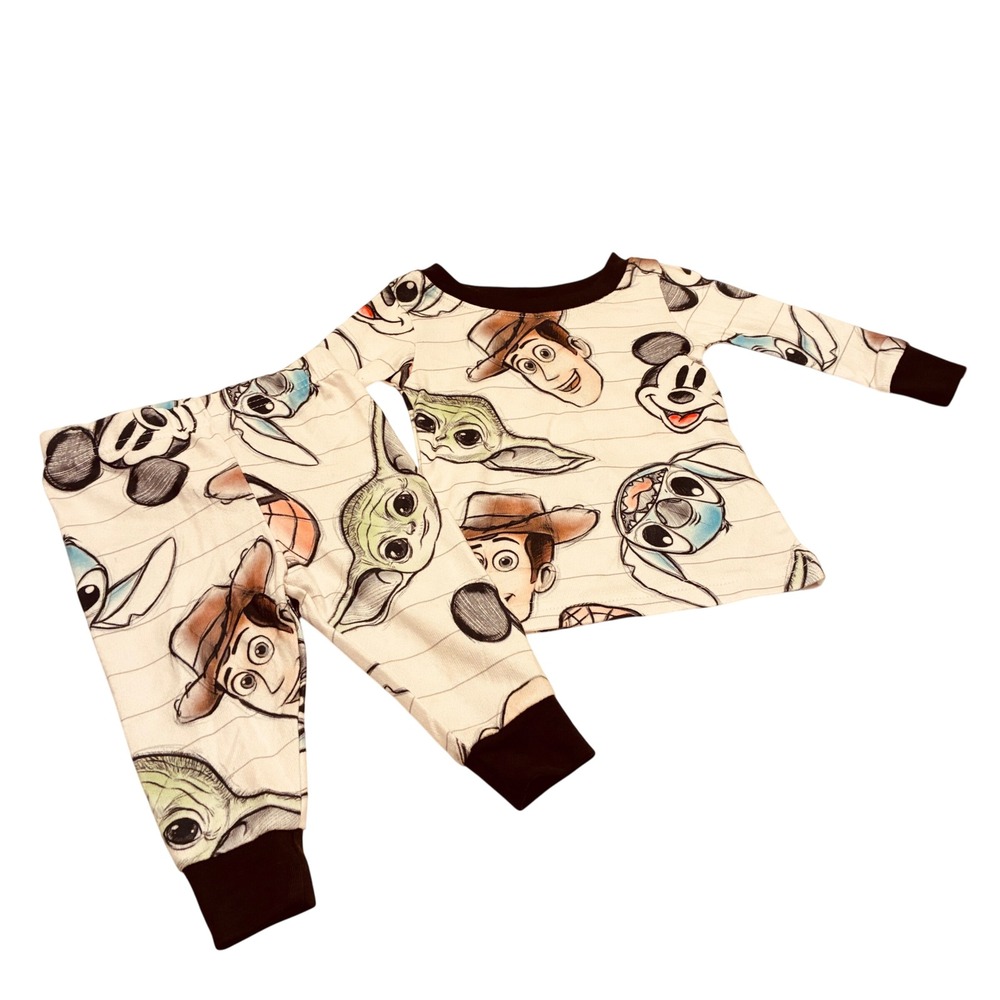 Disney 100 Baby Pajamas 12M Mickey Stitch Yoda Woody Pixar Marvel Sleepwear 2pc